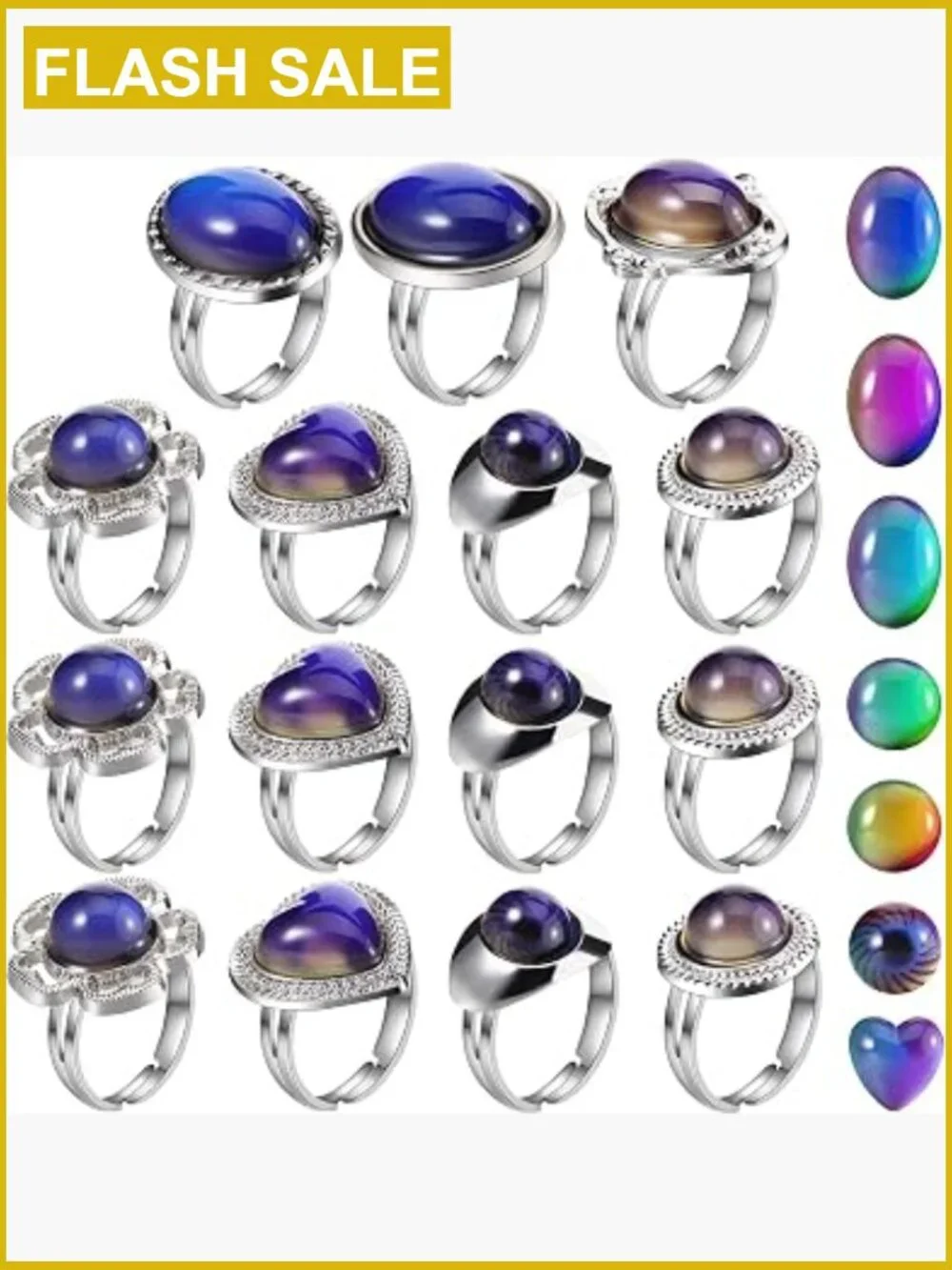 15 Piece Adjustable Mood Rings Set for Kids Party Favors